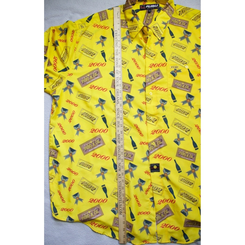 Vintage FUBU Champagne 2000 Millennium Yellow Button Up Mens Y2K 90s 3XL - Picture 7 of 8
